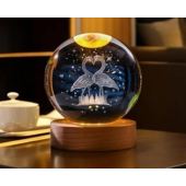 Dekoratif FLAMİNGO Tasarımlı Ahşap altlıklı Işıklı Cam Küre Cam:6cm Ahşap:2cm