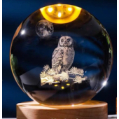 Dekoratif BAYKUŞ Tasarımlı Ahşap altlıklı Işıklı Cam Küre Büyük boy 8cm