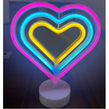 Neon Işıklı Kalp Masa Gece Lambası Pil+Usb MZ6200-258
