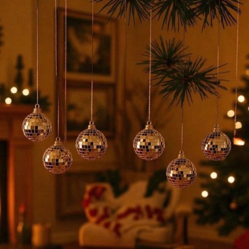 6'lı Çam Ağacı Süsü Disko Topu-4cm