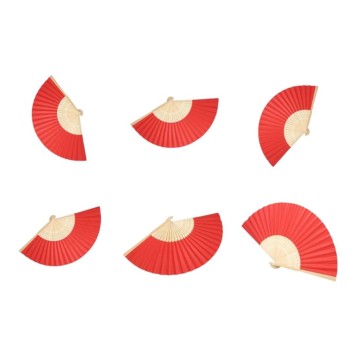 Ahşap Kırmızı Kağıt Yelpaze 12'li Paket-1