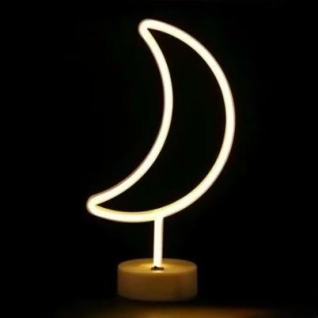 Neon Işıklı Ay Masa Gece Lambası Pil+Usb