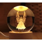 Dekoratif Kanatlı Melek Tasarımlı Ahşap Altlıklı Işıklı Cam Küre Cam:6cm Ahşap:2cm