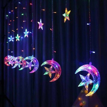 Ay Yıldız Saçak Perde Led 3.5 M Led Yılbası Led Animasyonlu RGB