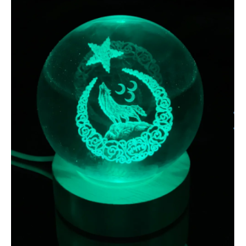 Dekoratif Bozkurt Tasarımlı Ahşap altlıklı Işıklı Cam Küre Büyük Boy