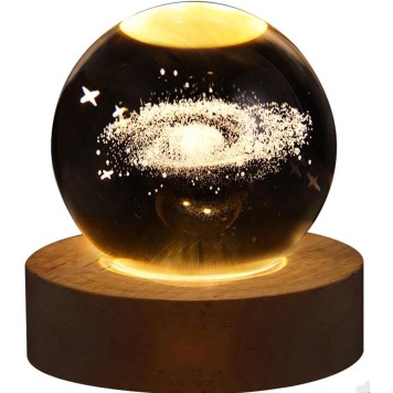 Dekoratif Samanyolu Tasarımlı Ahşap Altlıklı Işıklı Cam Küre Büyük Boy Cam:8cm Ahşap:2cm-1
