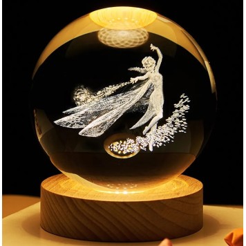 Dekoratif Melek Tasarımlı Ahşap altlıklı Işıklı Cam Küre Büyük Boy Cam:8cm Ahşap:2cm