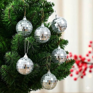 6'lı Çam Ağacı Süsü Disko Topu-4cm-1