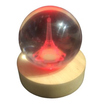Dekoratif Eyfel Kulesi Tasarımlı Ahşap Altlıklı Işıklı Cam Küre Cam:6cm Ahşap:2cm-1