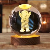 Dekoratif ASTRONOT Tasarımlı Ahşap altlıklı Işıklı Cam Küre Büyük Boy Cam:8cm Ahşap:2cm