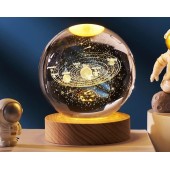 Dekoratif Gezegen Tasarımlı Ahşap altlıklı Işıklı Cam Küre Büyük BoyCam:8cm Ahşap:2cm 