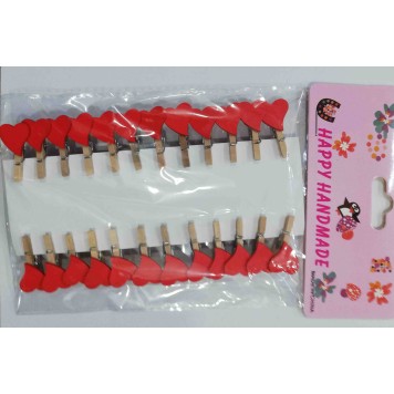 24'lü Kırmızı Kalpli Ahşap Mandal 3.5cm (24'lü Set-10 Paket)